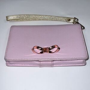 Ted Baker Pink Leather Wristlet Snap Clutch Wallet